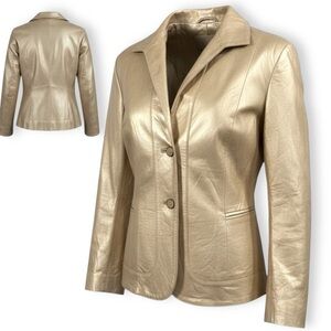 Jones New York Collection 100% Leather Champagne Gold Jacket Sz L